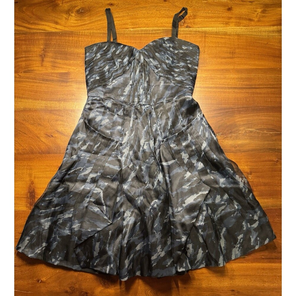 BCBGMaxAzria 100% Silk Camouflage Dress Sz 2 Pleated Crinoline Cocktail Mini